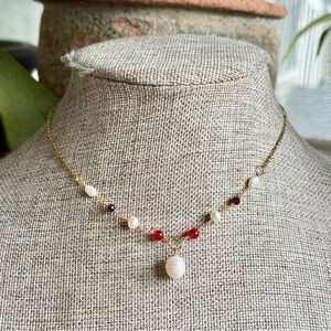 Pearl & Garnet Dainty Wire Wrapper Choker